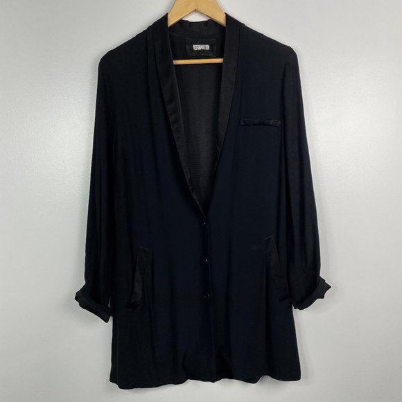 Reformation  Black  Satin Trim Button Down Blazer Cardigan  Oversized  Chic XS - Picture 1 of 5